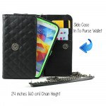 Wholesale Note 4, 3 Universal Quilted Flip Leather Wallet Case w Long Chain (White)